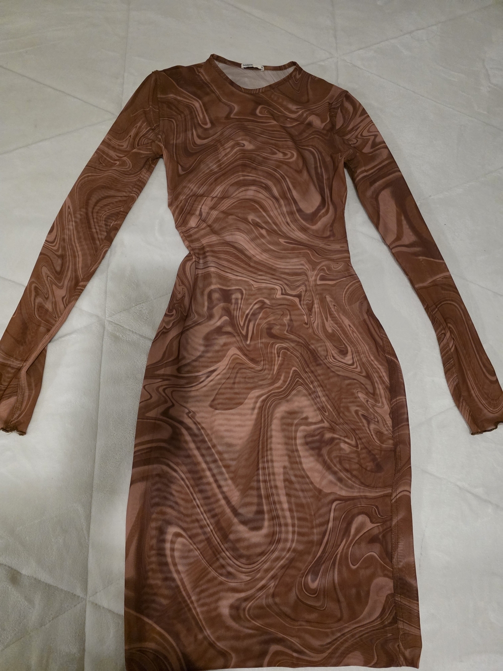 House of CB Marbled Meshed Chestnut Long-Sleeve Maxi Dress